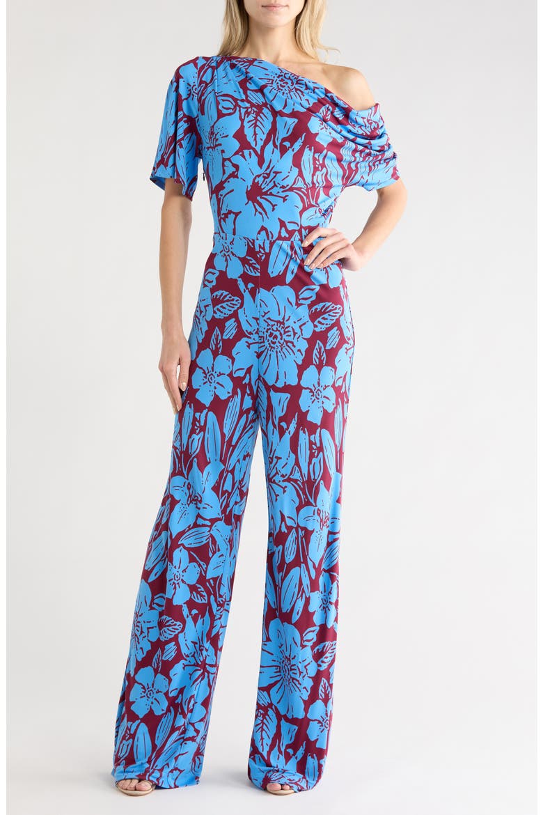Wittrock Floral One-Shoulder Short Sleeve Jumpsuit, Main, color, ILIAD FLORAL MEDIUM BURG