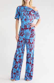 Wittrock Floral One-Shoulder Short Sleeve Jumpsuit