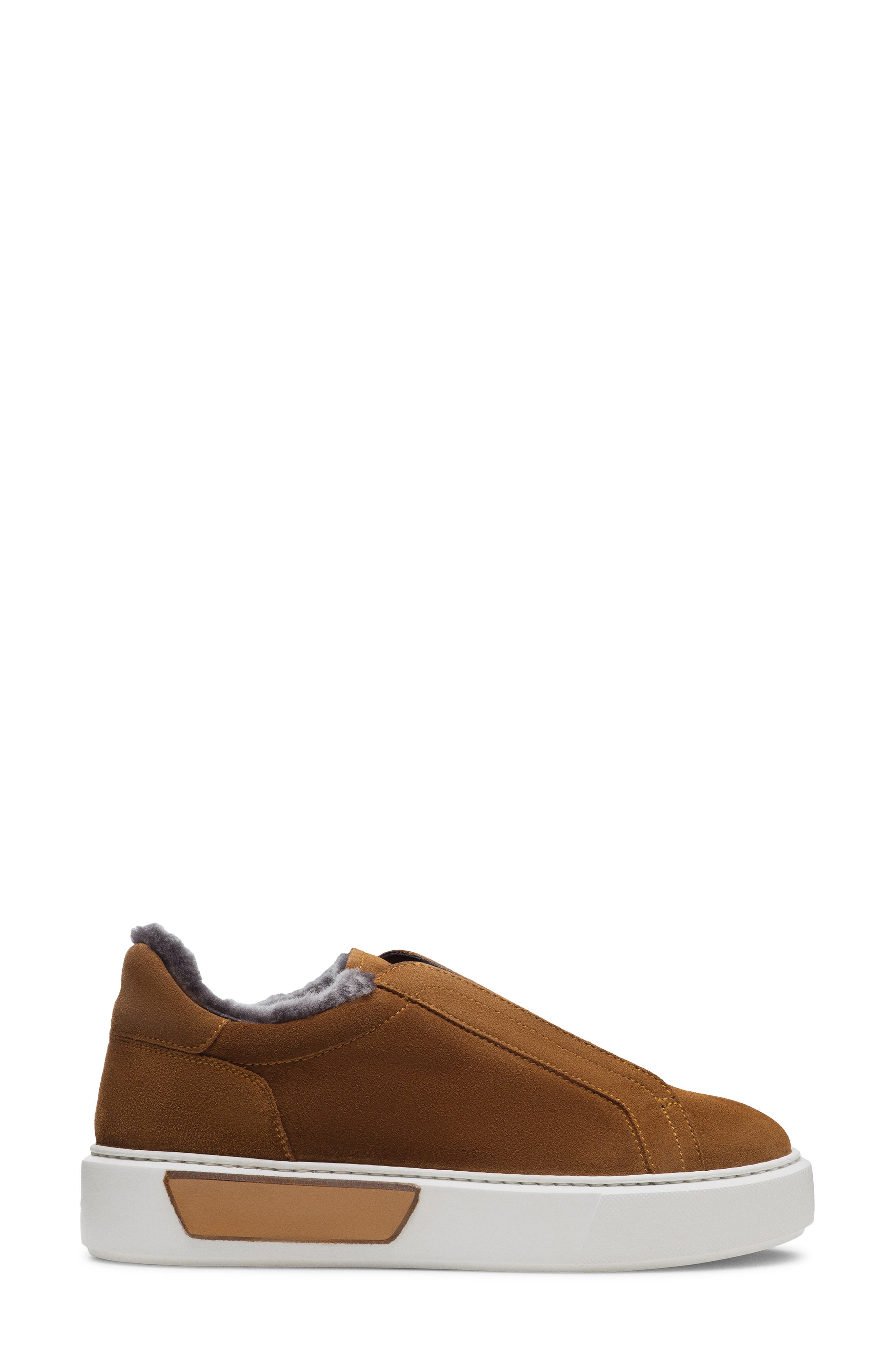 Magnanni Genuine Shearling Lined Slip-On Platform Sneaker, Alternate, color, Cognac Suede