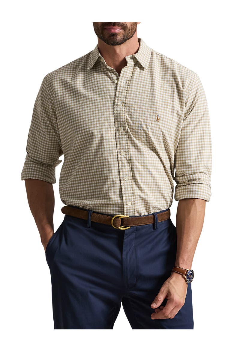 Big & Tall Oxford Check Sport Shirt, Main, color, COASTAL BEIGE WHITE