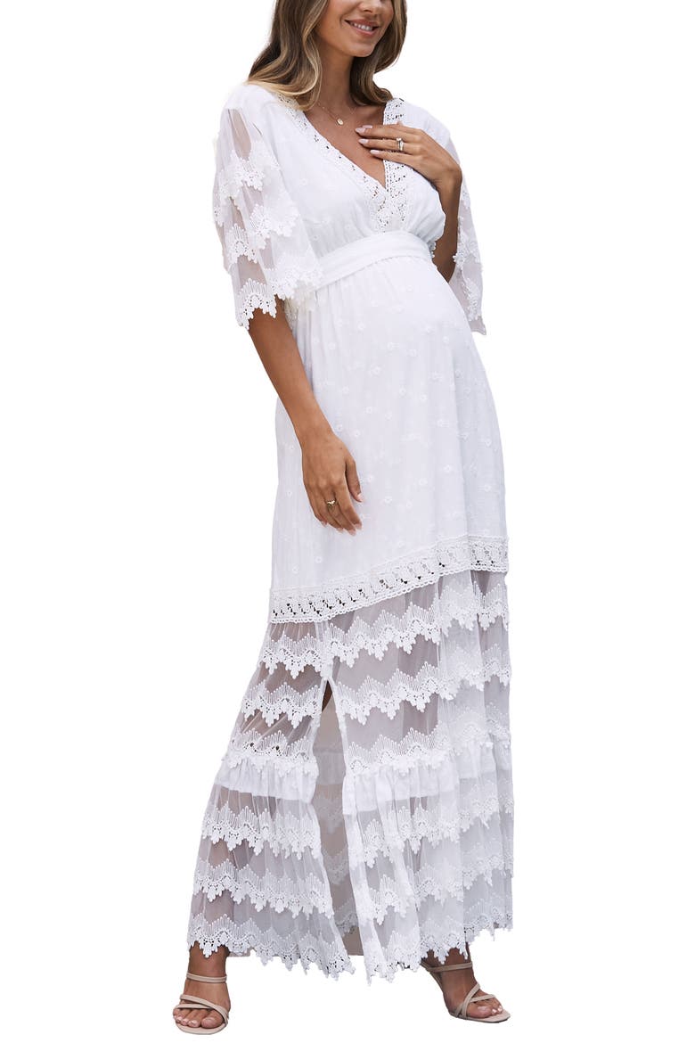 Lace Cotton Maternity Maxi Dress, Alternate, color, WHITE