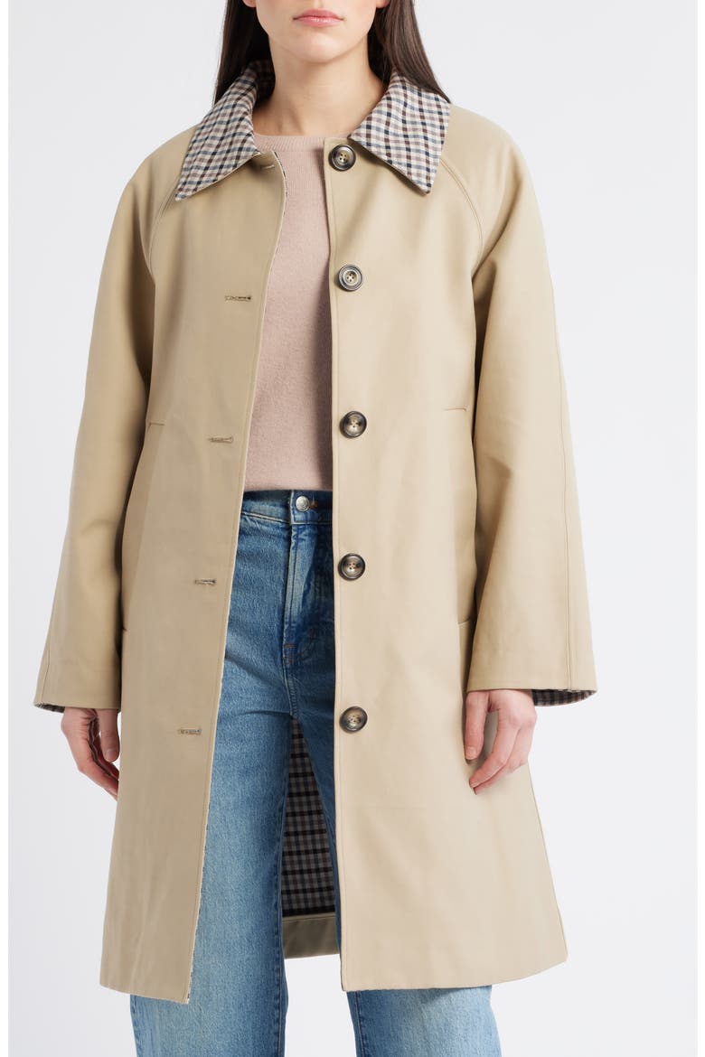 Long Check Collar Raincoat, Alternate, color, KHAKI / CHECK PRINT