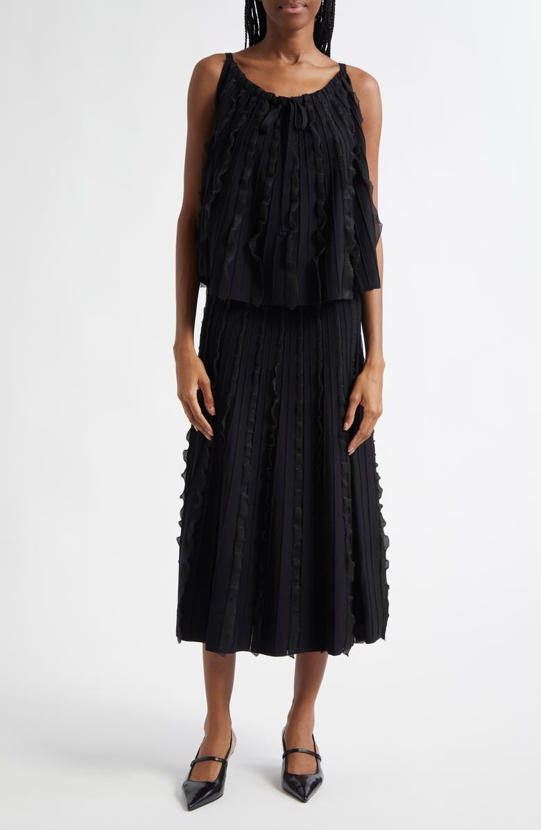 Emporio Armani Pleated Mixed Media Tank, Alternate, color, Black