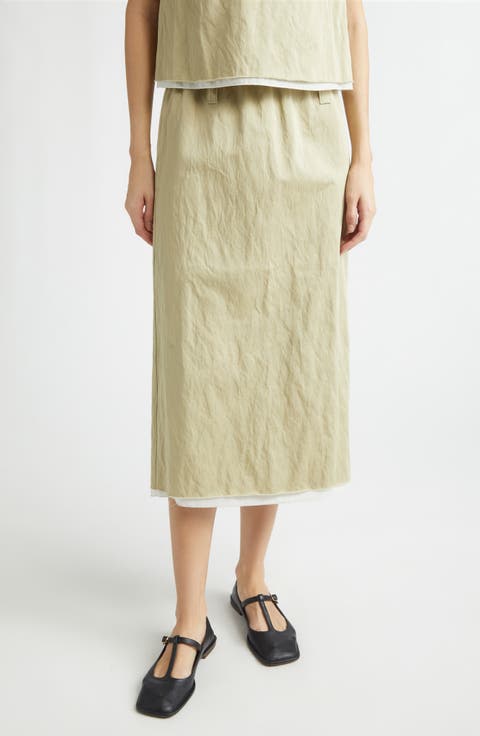 Crayon Crinkled Satin Pencil Skirt