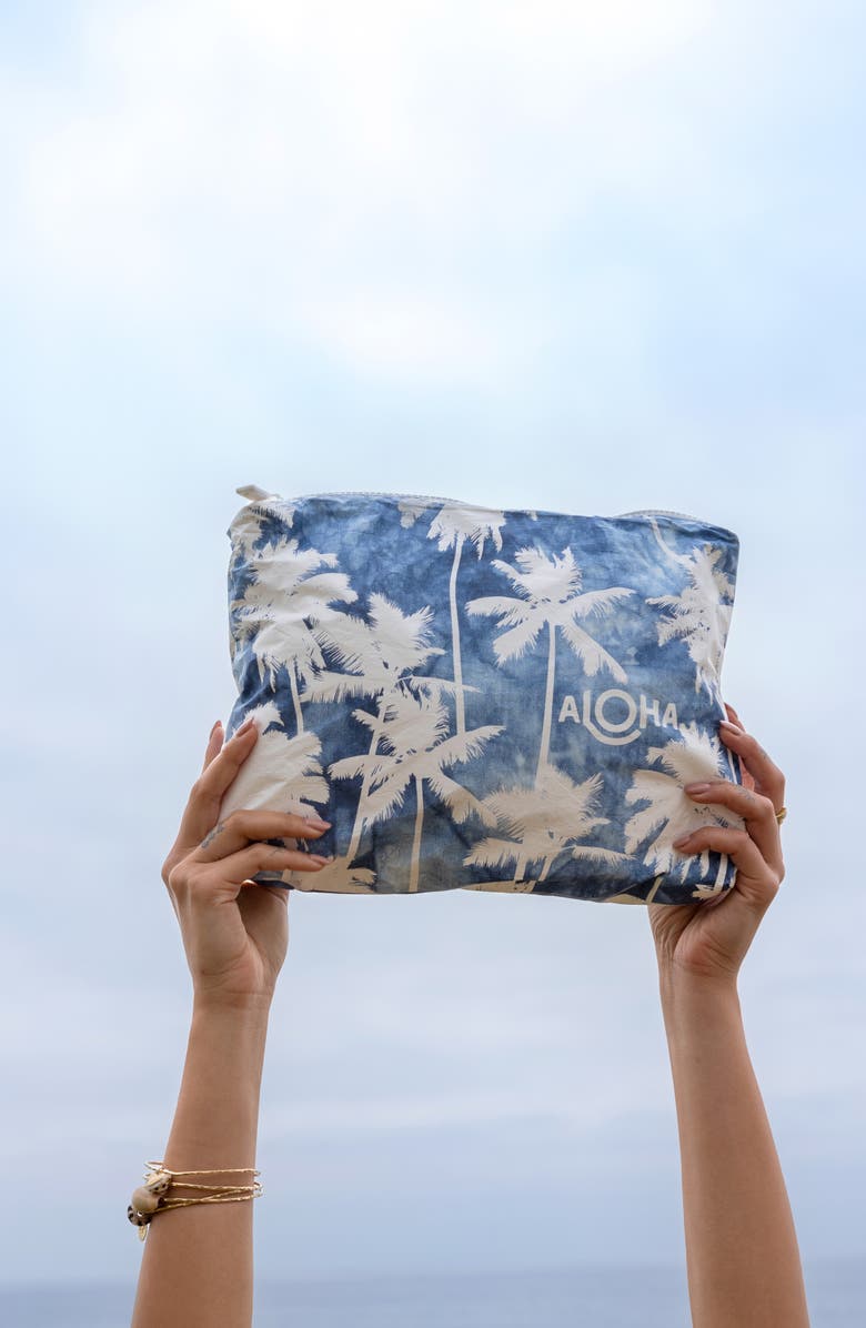 Aloha Collection Mid Coco Palms Water Resistant Zip Pouch, Alternate, color, Indigo