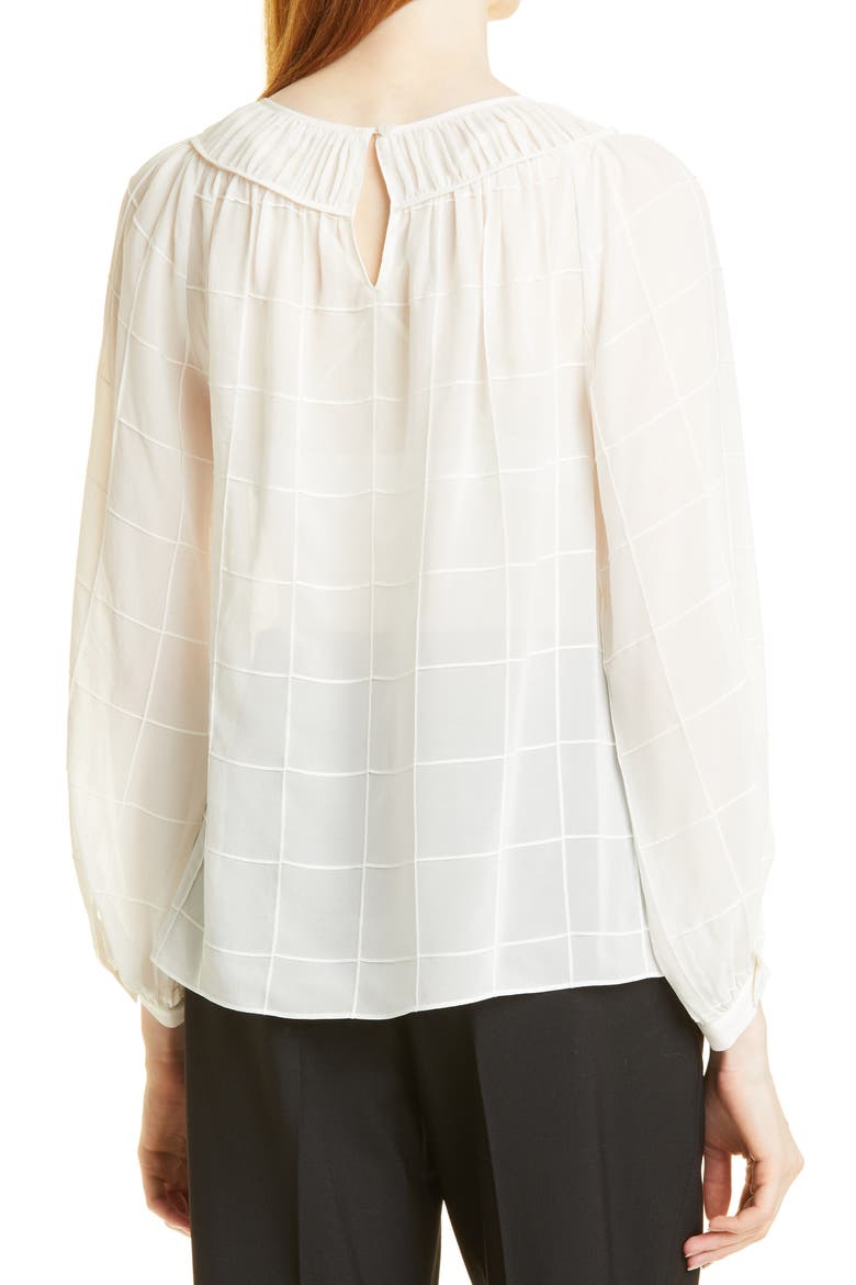 Chiffon Grid Sheer Long Sleeve Silk Top, Alternate, color, SNOW