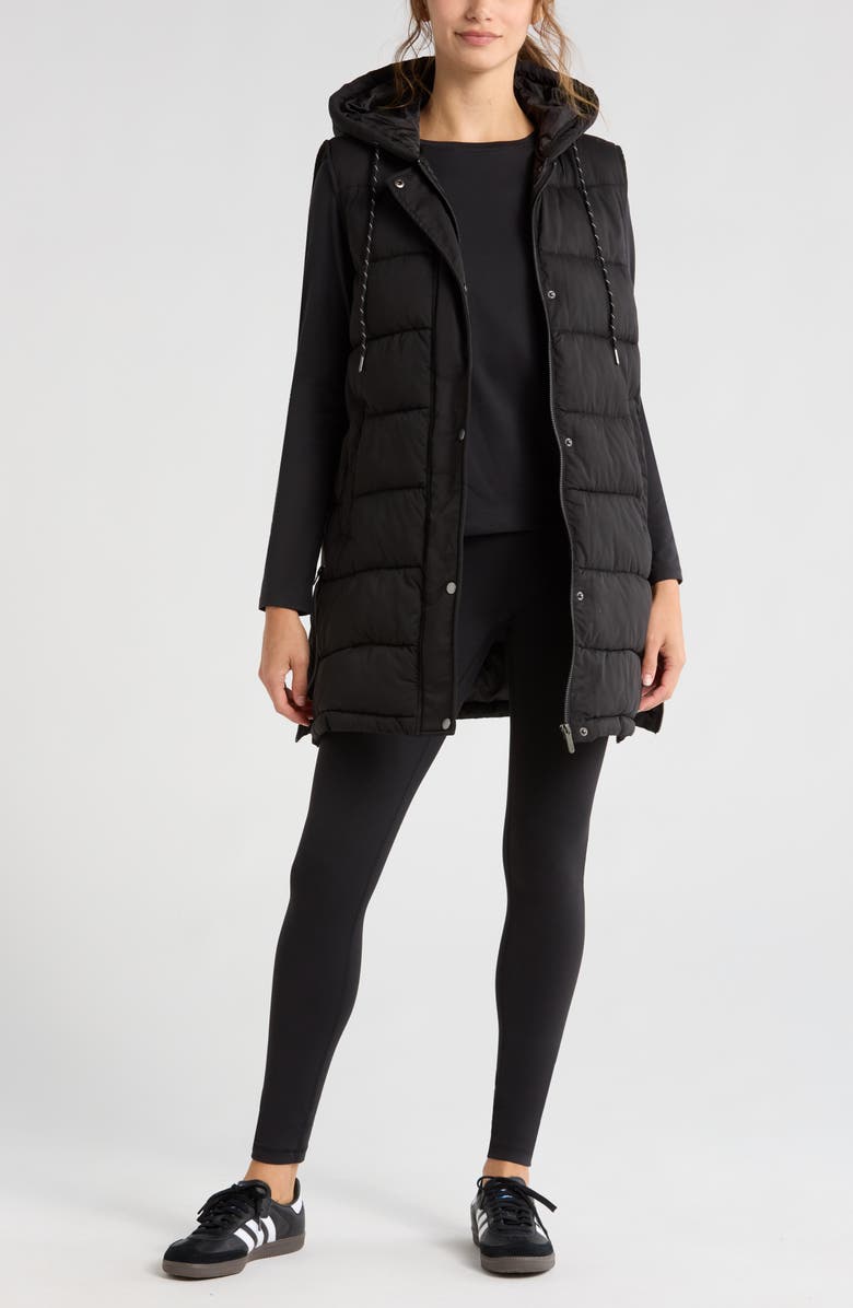 Zella Long Hooded Puffer Vest, Alternate, color,