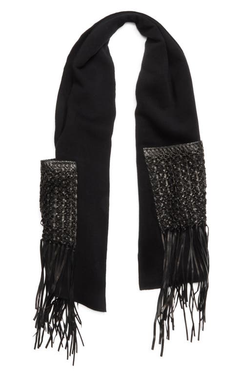 Lafayette 148 New York Wool & Cashmere Scarf With Macramé Leather Fringe In Black