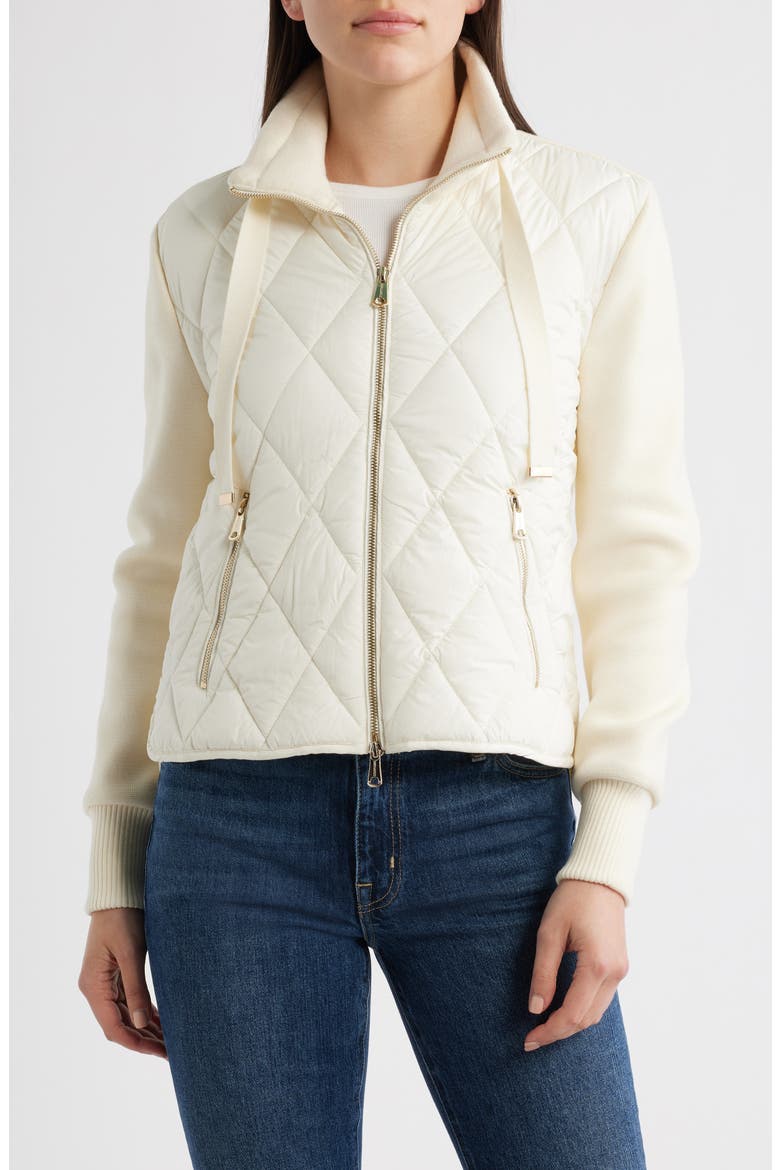 Mixed Media Quilt Front Sweater Jacket, Alternate, color, VANILLA ICE