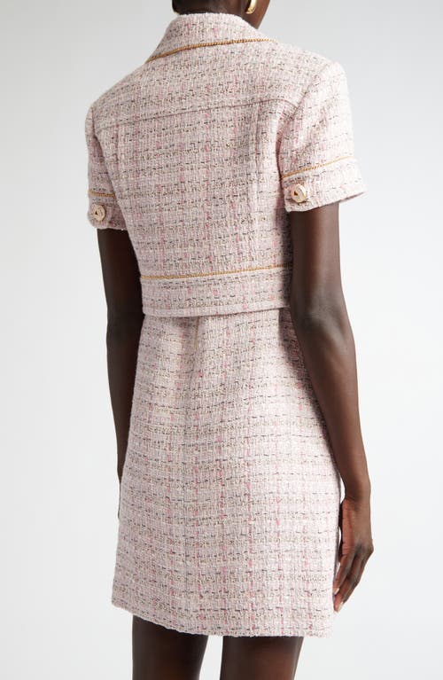 St John St. John Collection Metallic Tweed Short Sleeve Crop Jacket In Camellia Rose Lurex Multi