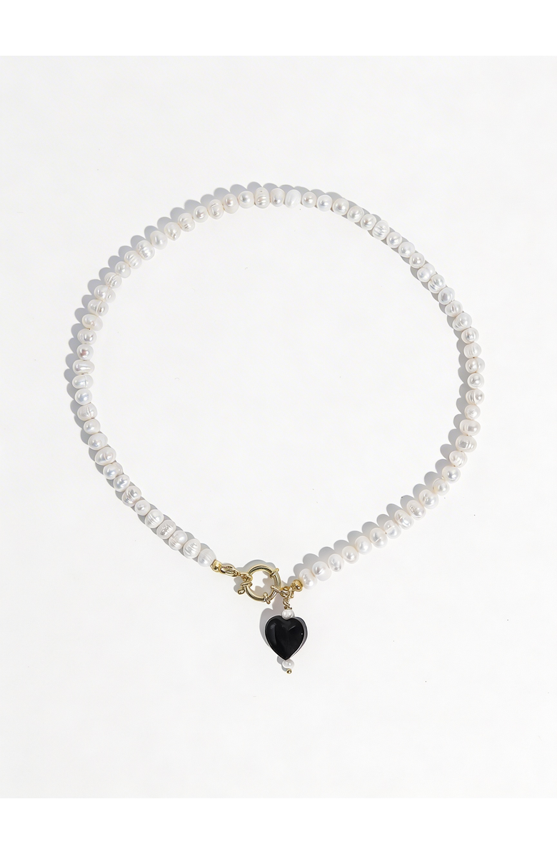 Joey Baby Kokoro Black Heart Freshwater Pearl Necklace, Alternate, color, Black And Gold