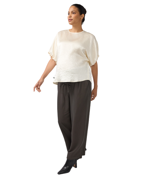 Cropped Satin Puff Sleeve Maternity Blouse