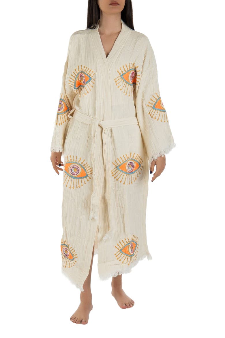 Aria Evil Eye Handmade Cotton Robe Cover-Up, Alternate, color, White
