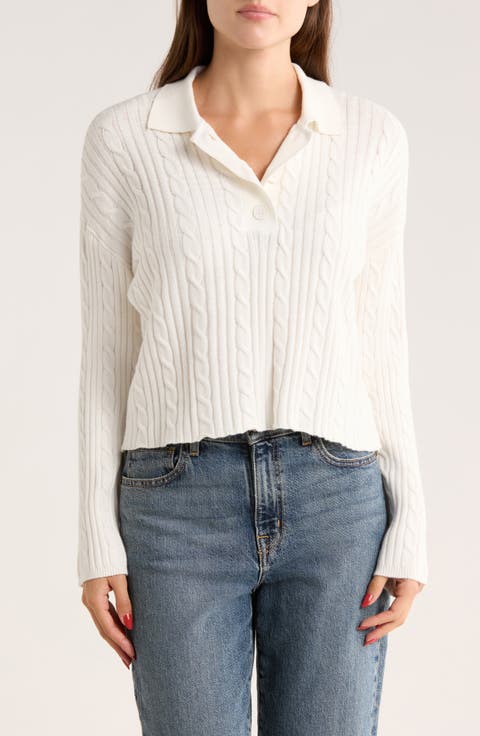 Cable Knit Crop Polo Sweater