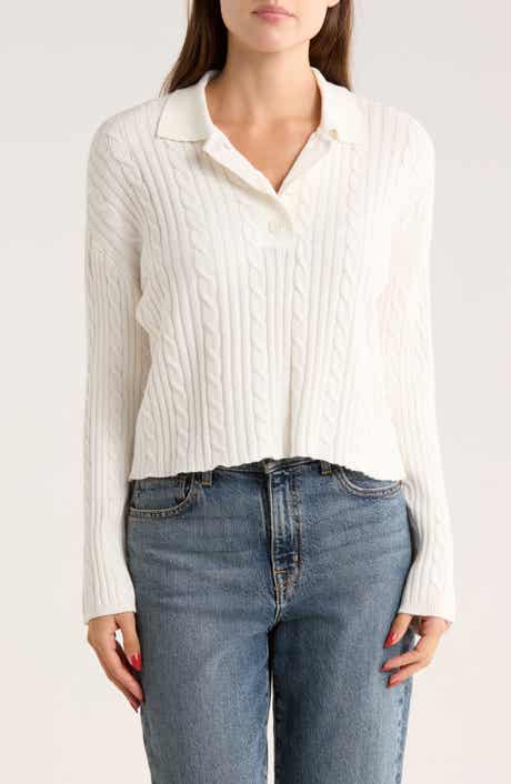 INTERNATIONAL DESIGNER Cable Knit Crop Polo Sweater