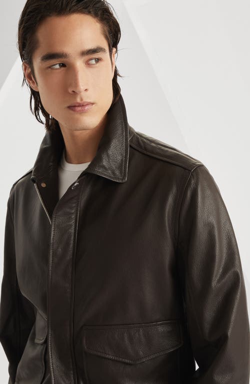 Brunello Cucinelli Men Leather Jacket In Brown