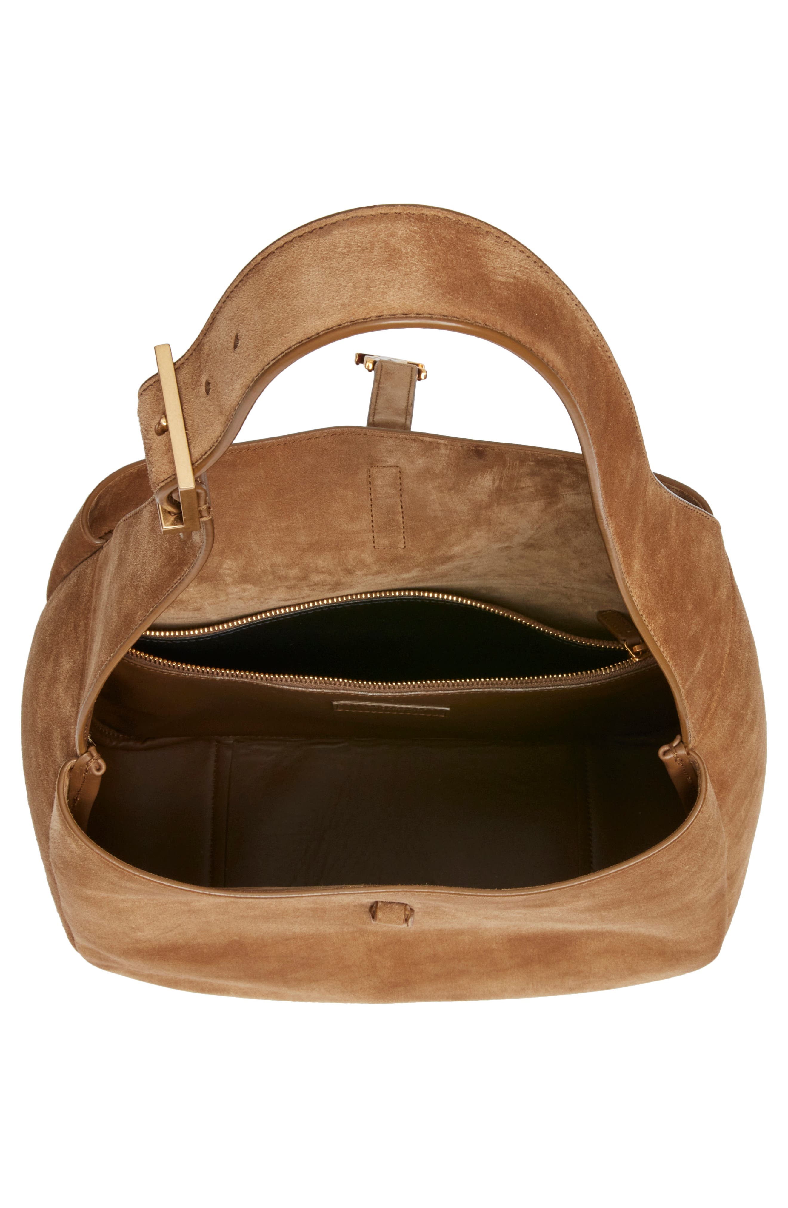 Saint Laurent Large Le 5 À 7 Suede Hobo Bag, Alternate, color, Golden Leaf