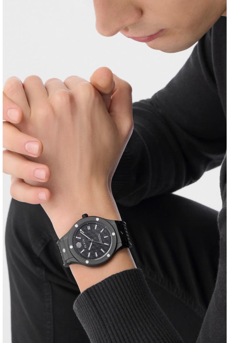 Plein Underdog Silicone Strap Watch, Alternate, color, BLACK