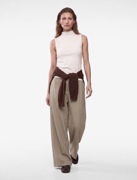 Slim Fit Modal Blend Sleeveless Funnel Neck Top