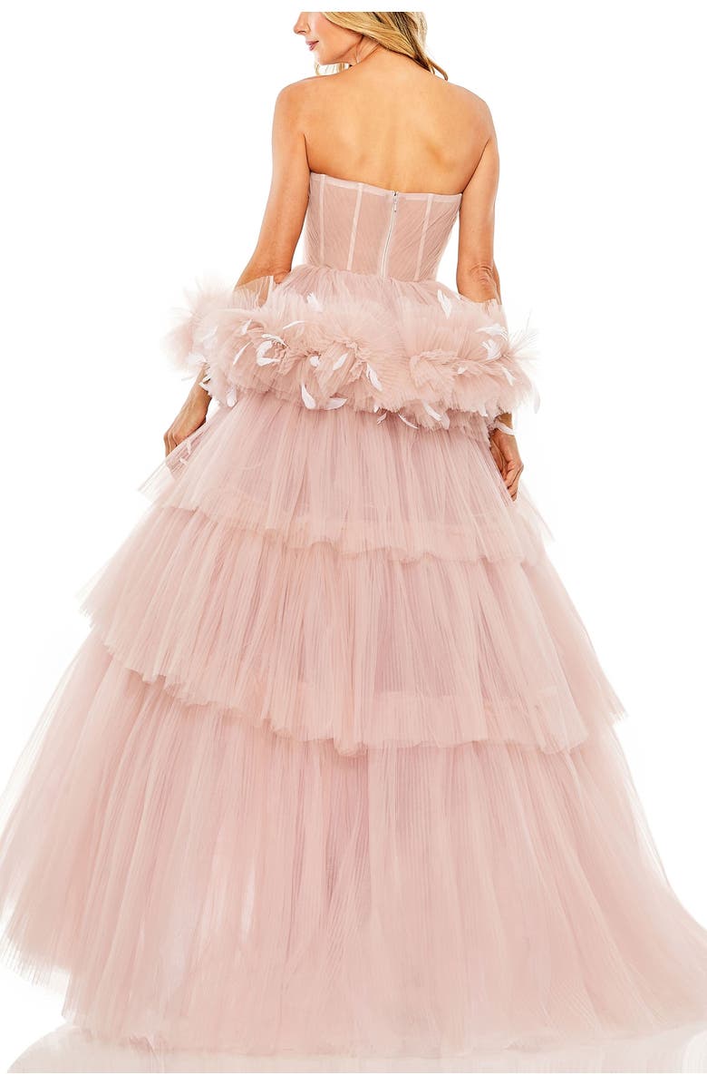 Mac Duggal Feather-Trimmed Tulle Sweetheart Neck Ballgown, Alternate, color, Rose