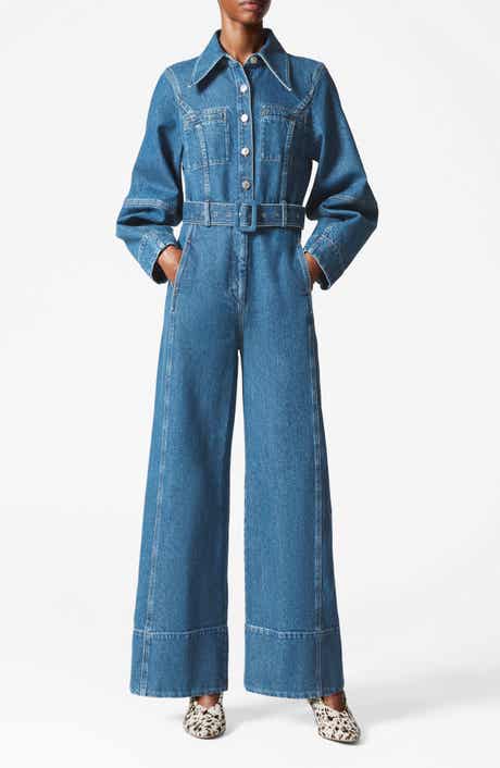 & Other Stories Long Sleeve Belted Wide Leg Denim Jumpsuit