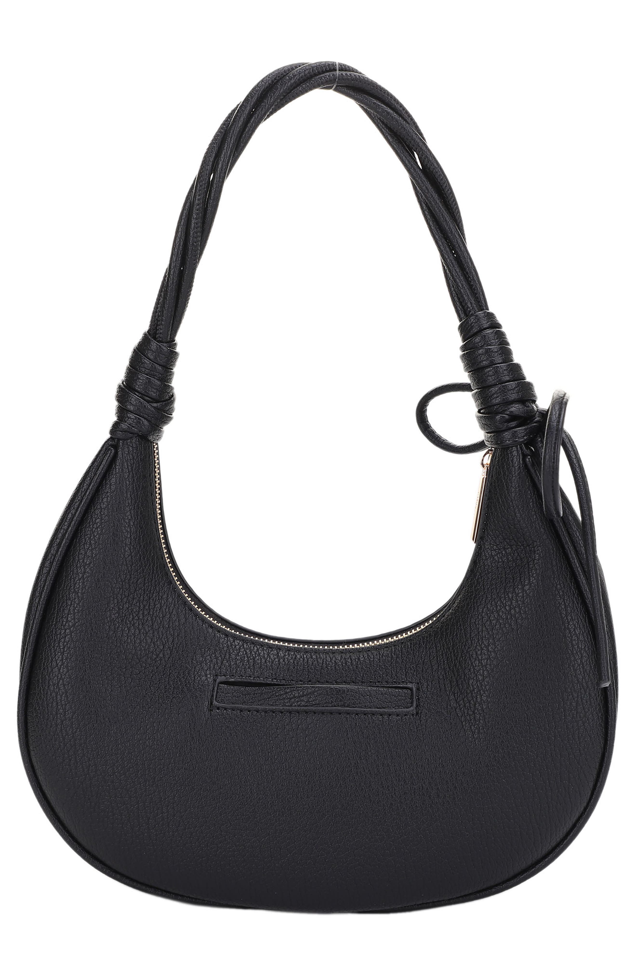 Mali + Lili Brianna Soft Bow Faux Leather Crescent Shoulder Bag, Alternate, color, Black