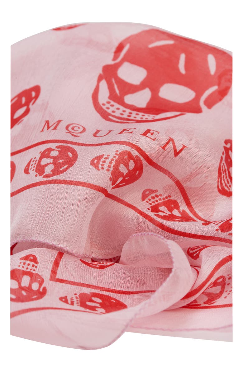 McQueen Skull Print Silk Scarf, Alternate, color, Rose/ Red