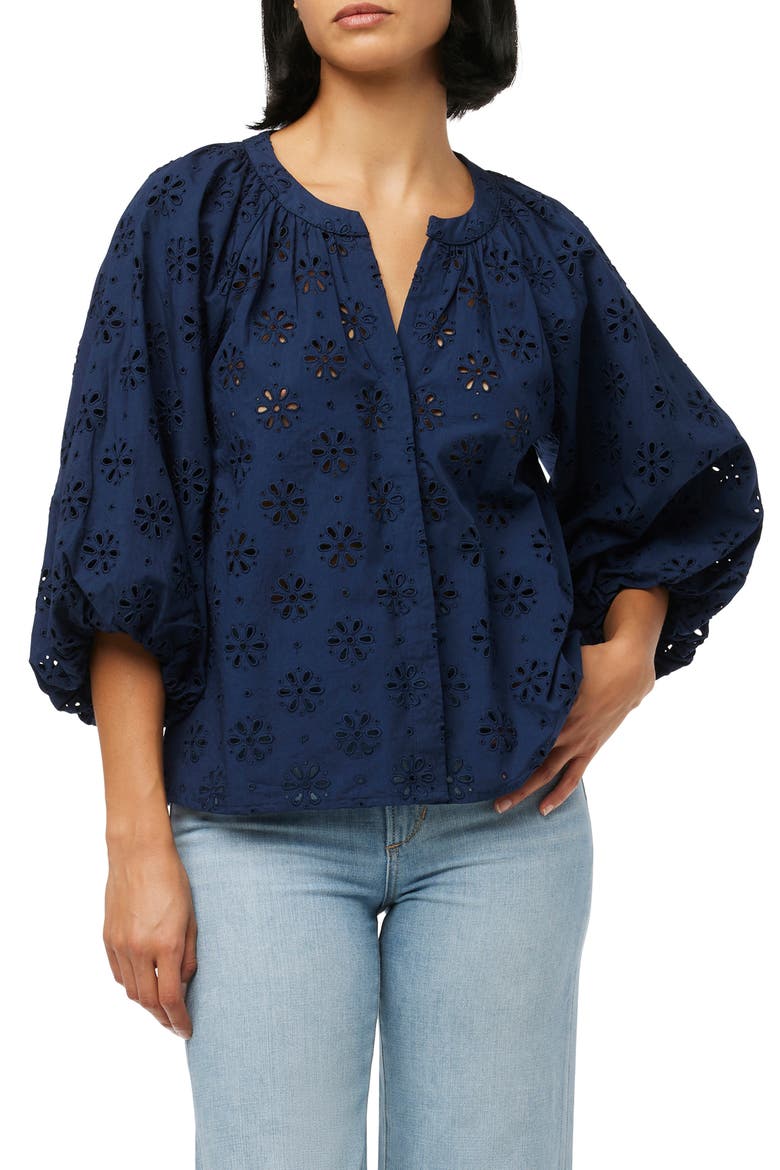 The Andie Broderie Anglaise Cotton Button-Up Top, Main, color, PAGEANT BLUE