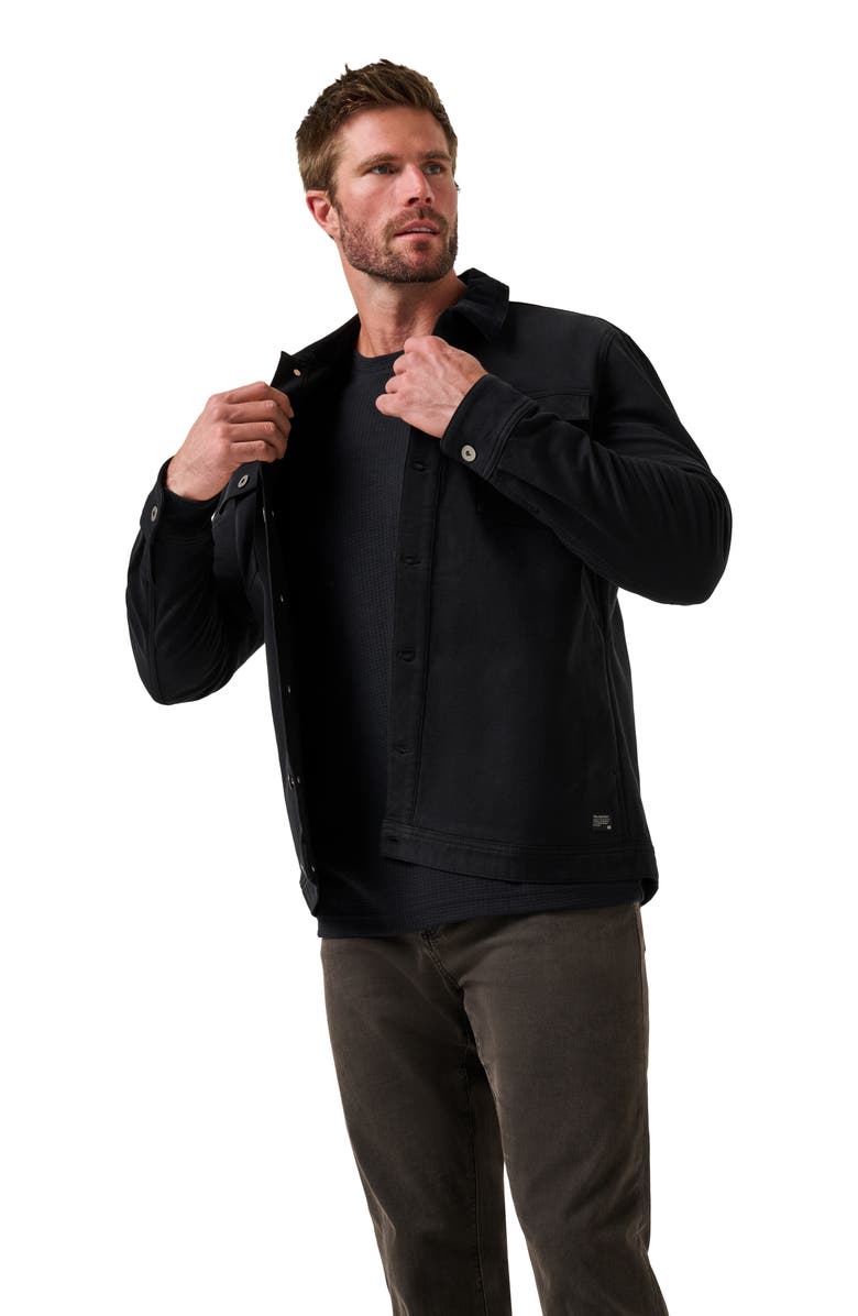 TravisMathew Cloud Denim Jacket with Corduroy Collar, Alternate, color, Black
