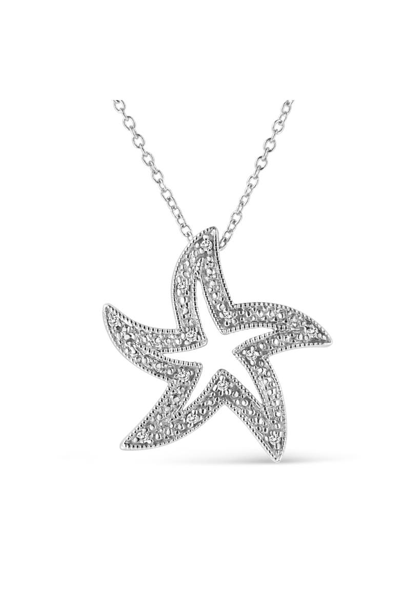 .925 Sterling Silver Open Diamond Accent Starfish Pendant Necklace, Main, color, White