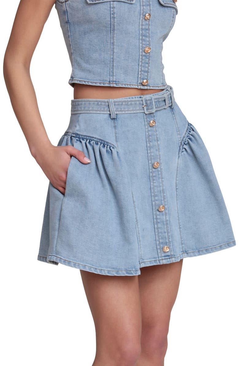 Avec Les Filles Belted Denim Miniskirt, Alternate, color, Satin Wash