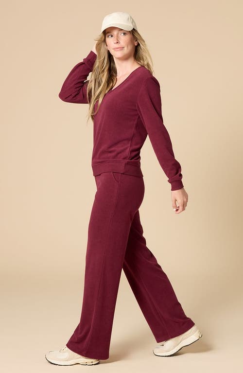 Softies Vintage Velvet V-neck With Wide Leg Pant In Red