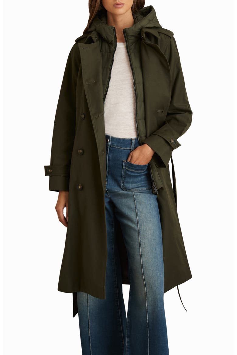Azura Hooded Double Breasted Trench Coat, Alternate, color, KHAKI