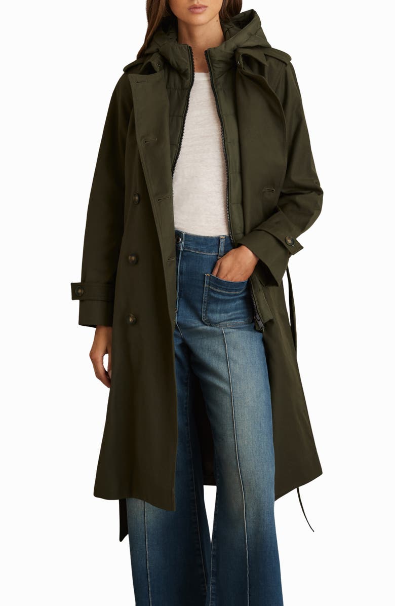 Reiss Azura Hooded Double Breasted Trench Coat, Alternate, color, Khaki