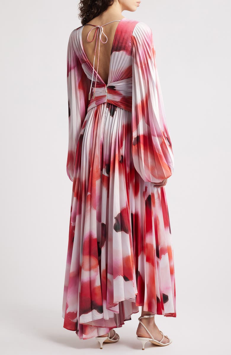 Acler Dailley Pleated Long Sleeve Maxi Cocktail Dress, Alternate, color, Plum Watercolour