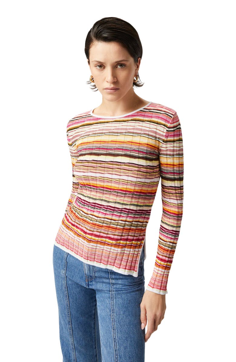 Missoni Striped Cotton And Viscose Ribbed Sweater With Long Sleeves, Alternate, color, Blue