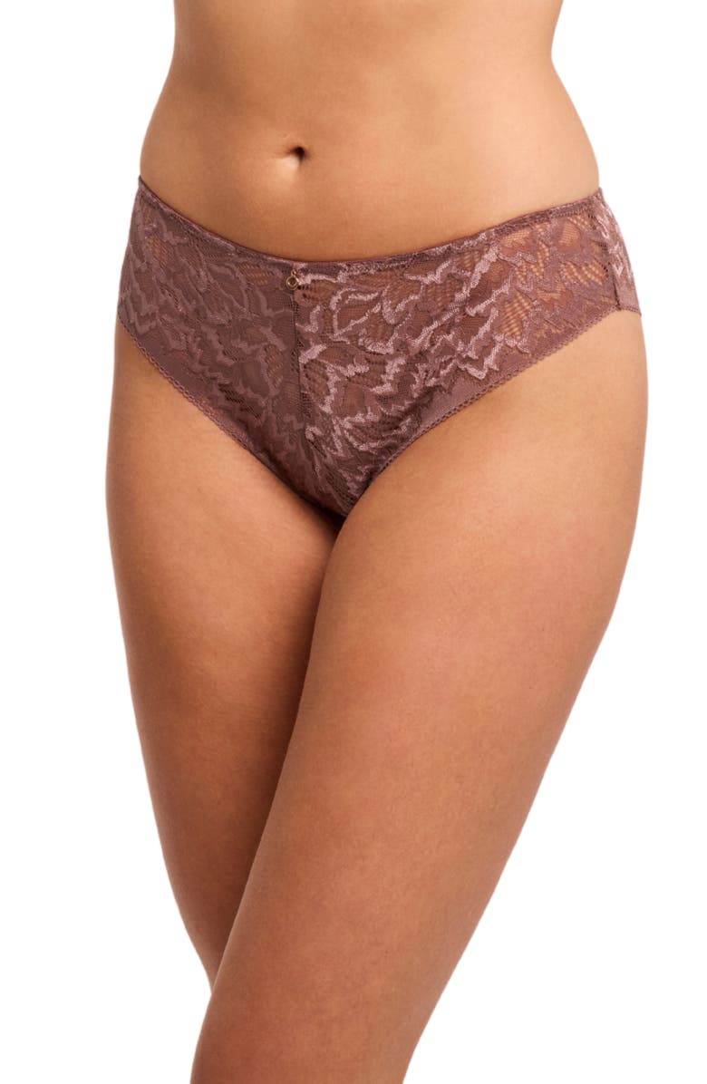 Montelle Intimates Two-Tone Lace Brazilian Briefs, Main, color, Woodrose