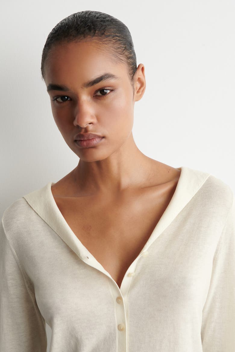 Sailor-collar Knitted Cotton-silk Shirt, Alternate, color, CREAM
