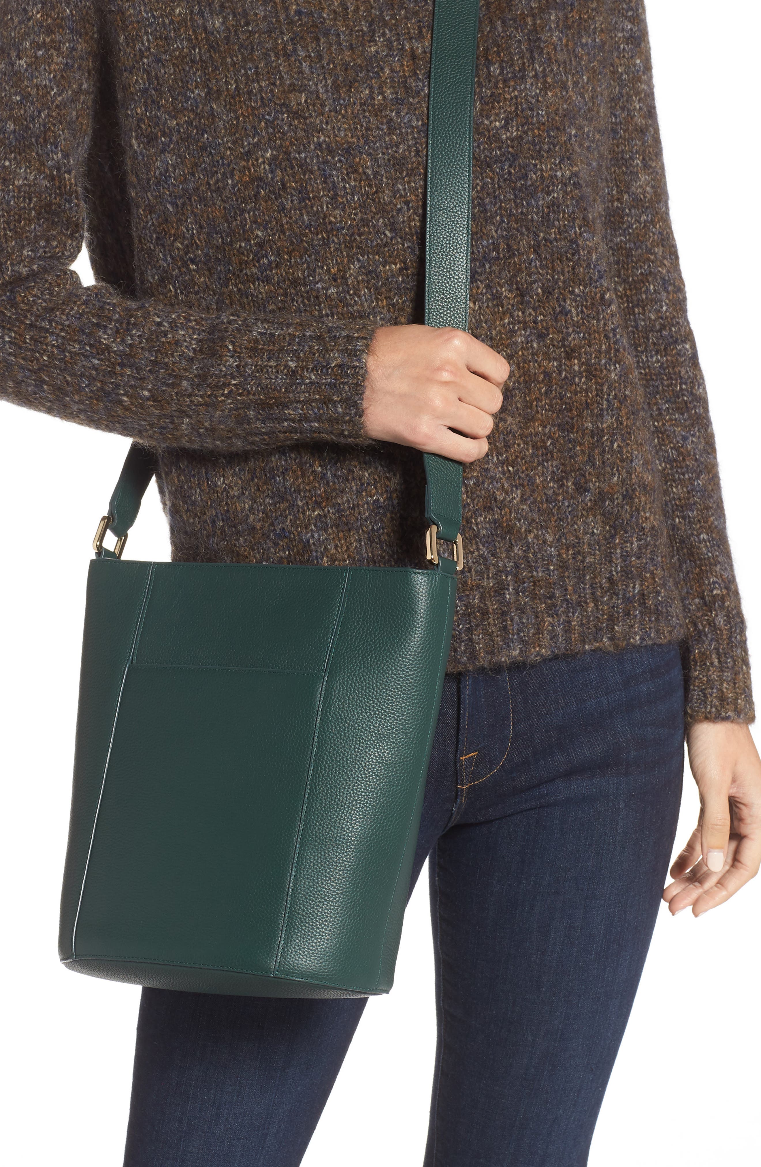 Loraine Leather Bucket Bag, Alternate, color, GREEN EVERGREEN