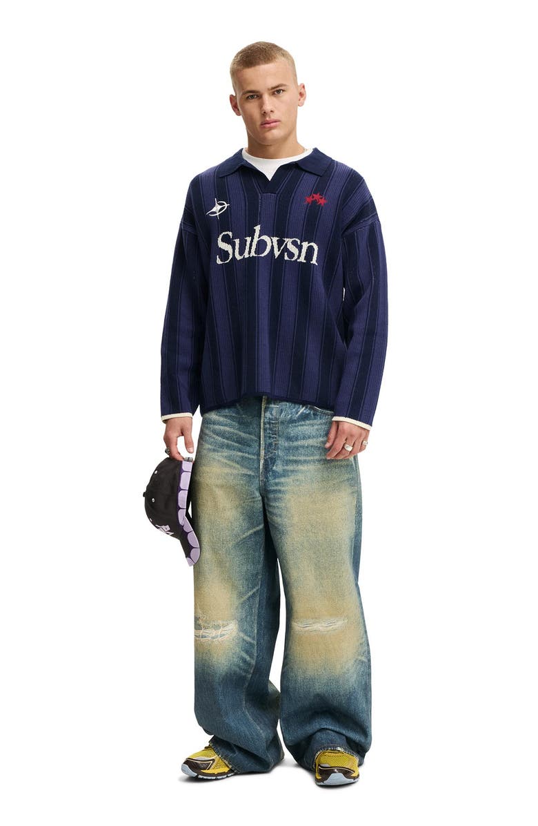 Cotton On Men's Box Fit Rugby Polo, Alternate, color, Navy Stripe