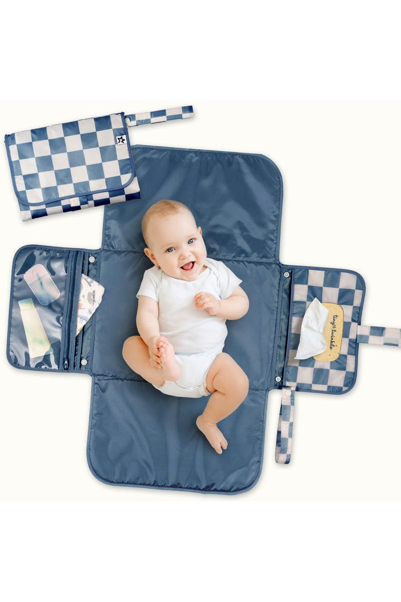 Portable/Foldable Waterproof Diaper Changing Pad with Smart Wipes Pocket, Main, color, Blue Checkers