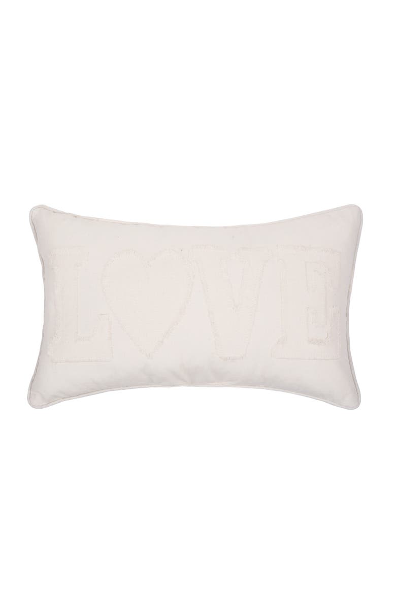 "Love" White Applique Mini Valentine's Day Accent Pillow 12" x 20", Main, color, White