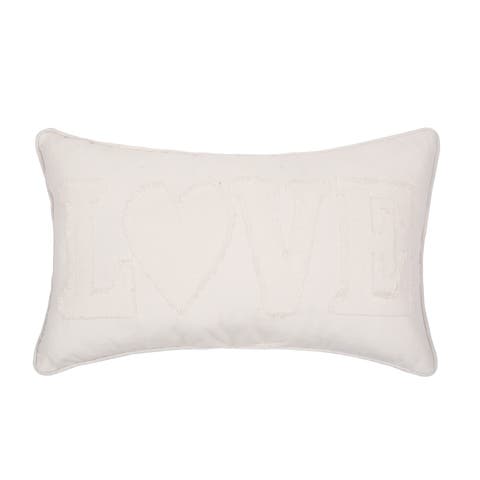 "Love" White Applique Mini Valentine's Day Accent Pillow 12" x 20"