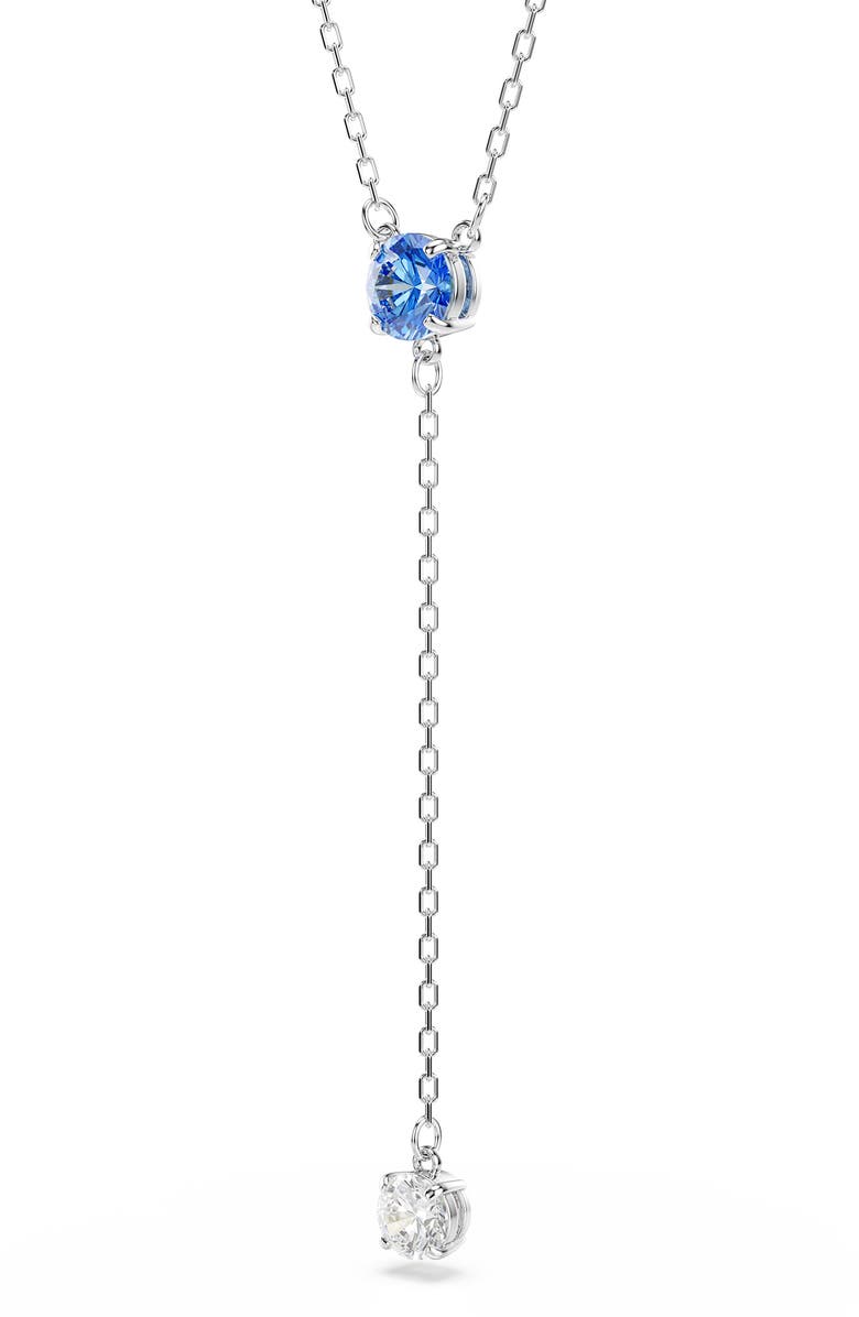 Swarovski Stilla Y-Pendant Necklace, Alternate, color, Rhodium/ Blue