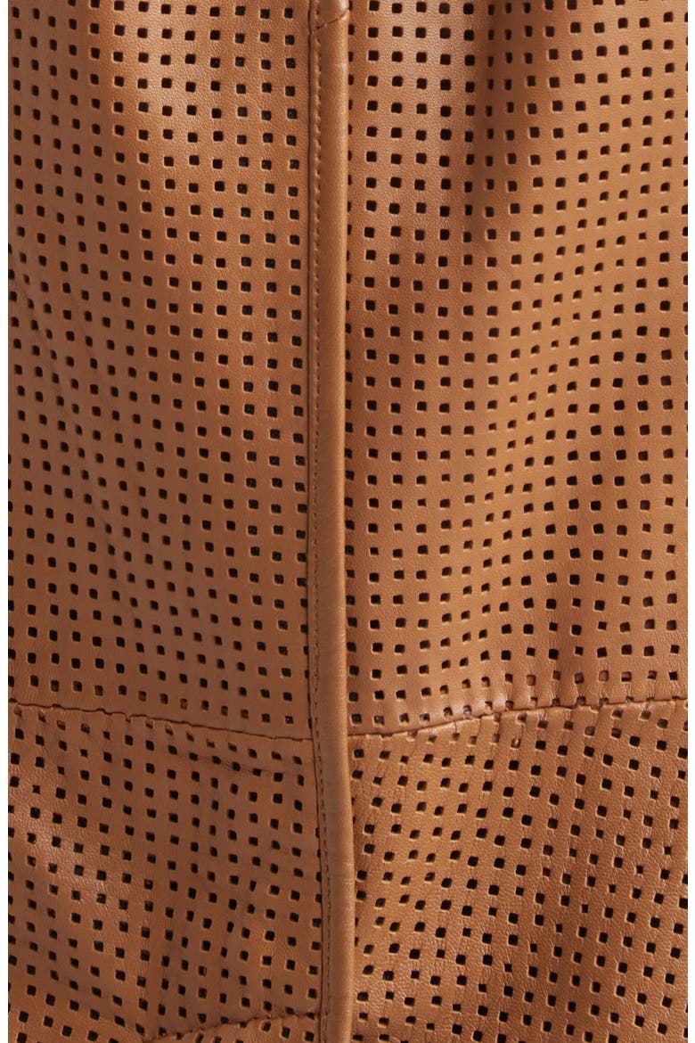 Baylee Perforated Leather Trench Coat, Alternate, color, SOFT COGNAC