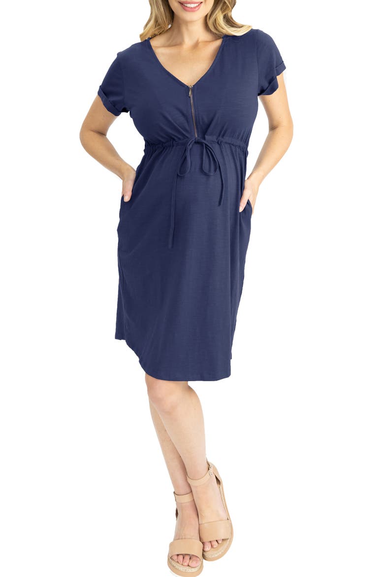 Zip Maternity/Nursing Dress, Main, color, NAVY