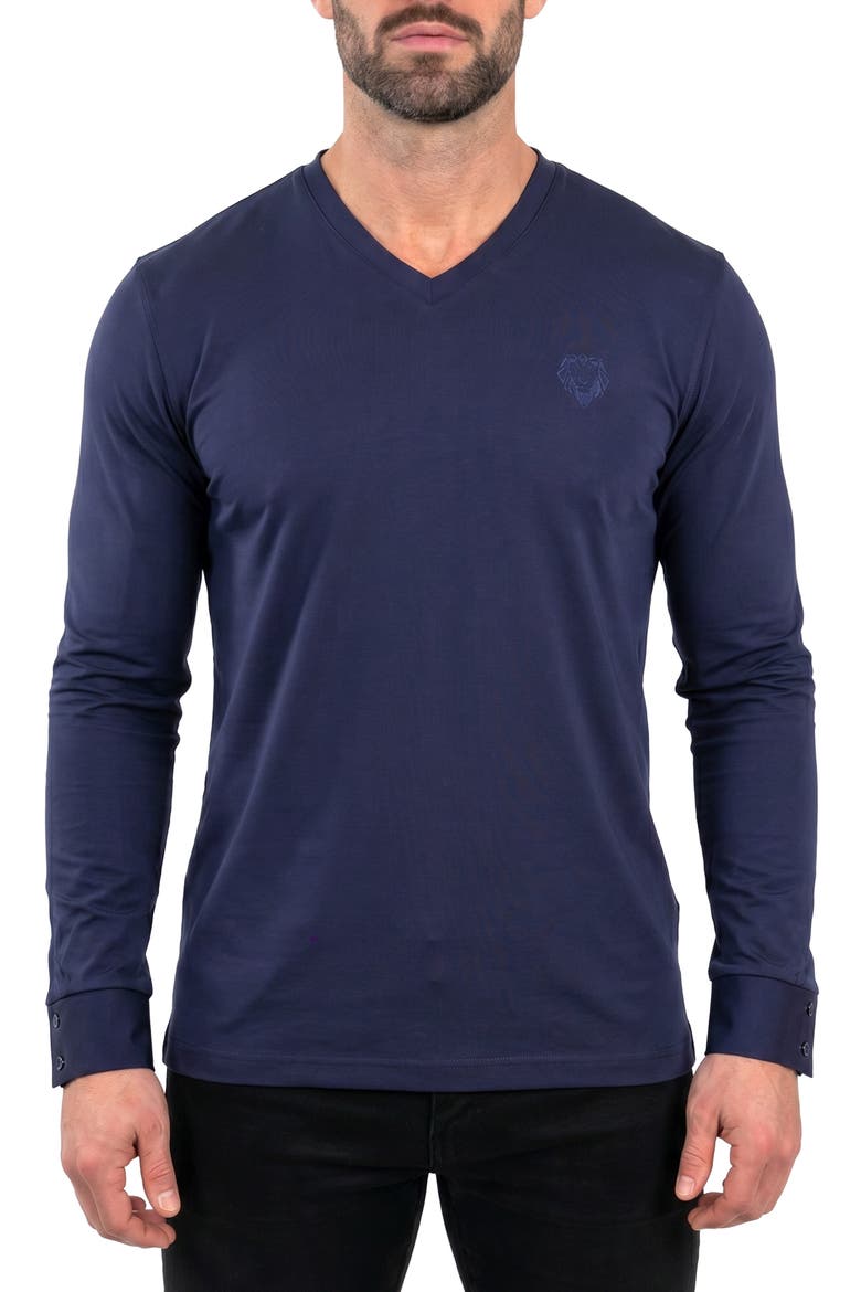 Rissa V-Neck Long Sleeve T-Shirt, Main, color, BLUE