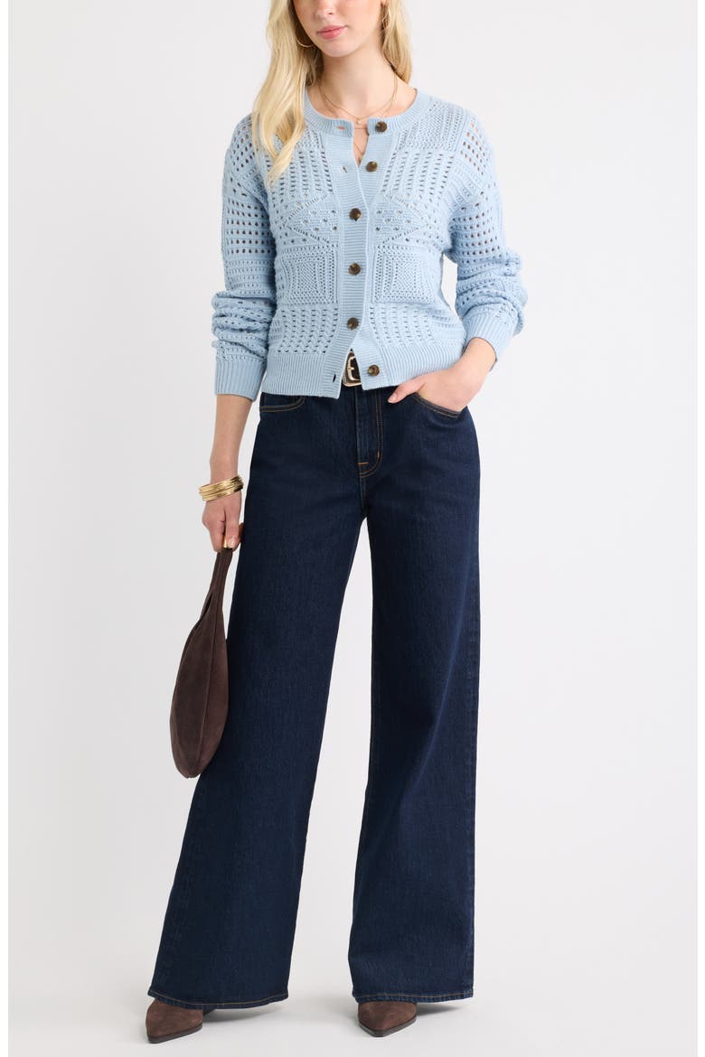 Patchwork Pointelle Cardigan, Alternate, color, BLUE FOG