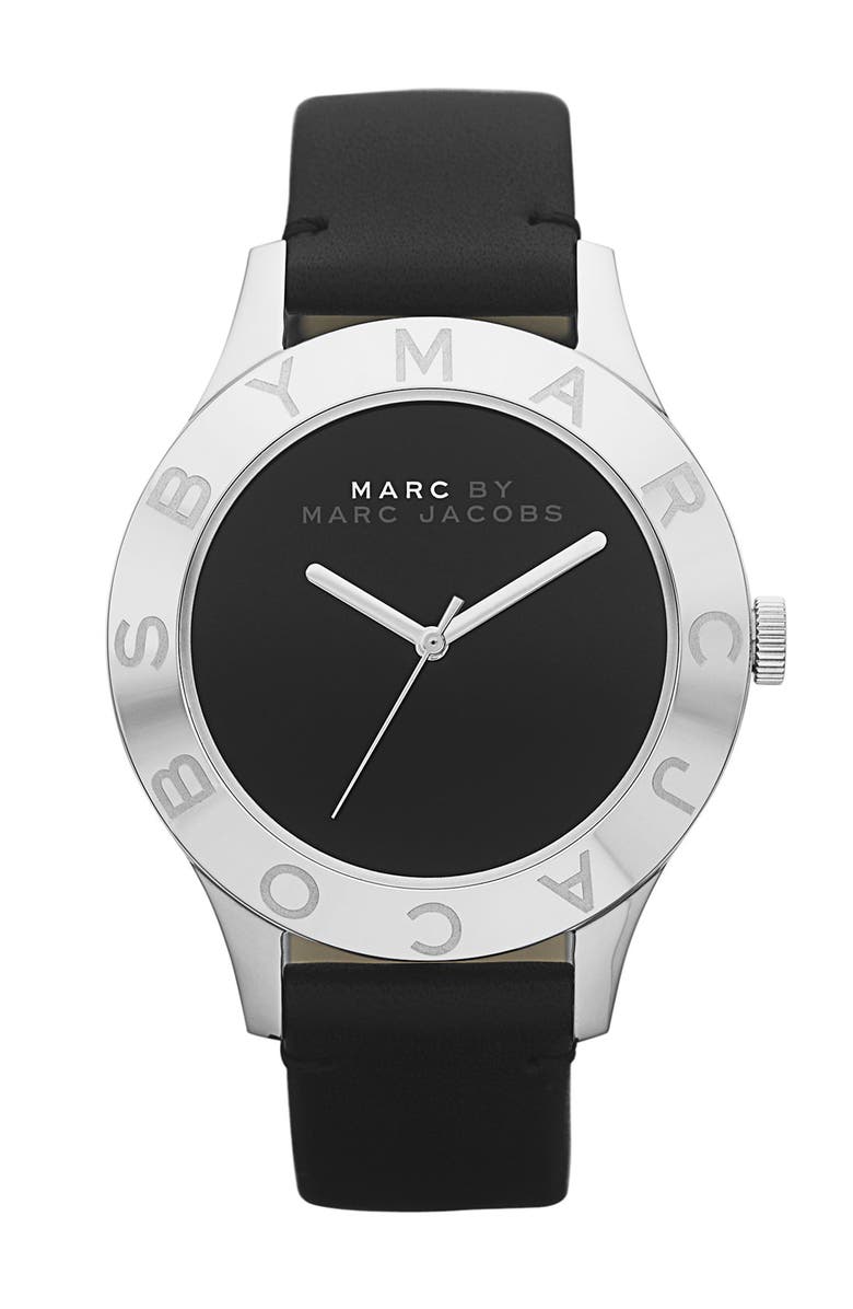 Marc Jacobs 'Blade' Round Leather Strap Watch, Main, color, 