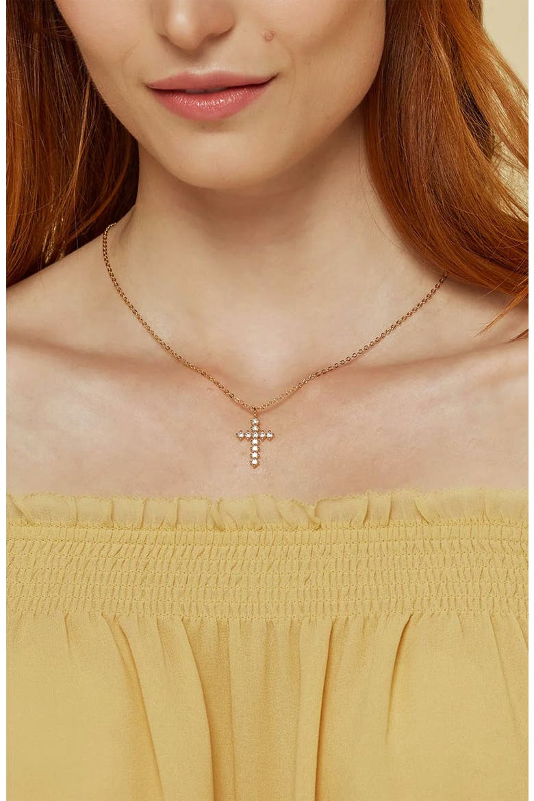 14k Gold Plated Wena Cross Necklace Statement Piece Everyday Wear, Alternate, color, Gold